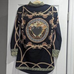 Medusa Head Black and Gold Mini Dress